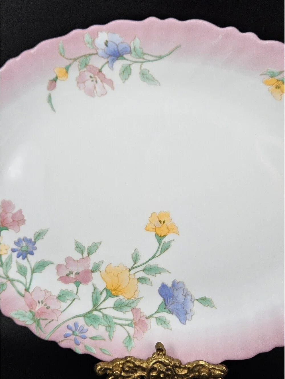Vintage Arcopal France Elise Oval Serving Platter Pink Ombre Rim Floral 13